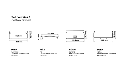 Zestaw TEKKNI EGEN czarny, klosz mleczny 2,02 m