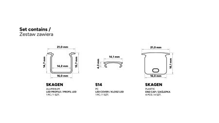 Zestaw TEKKNI SKAGEN czarny, klosz transparentny 3 m