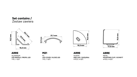 Zestaw TEKKNI ARRE srebrny, klosz mrożony  2,02 m