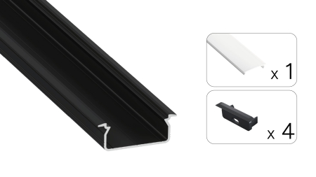 Zestaw TEKKNI TVED czarny, klosz mleczny 2,02 m