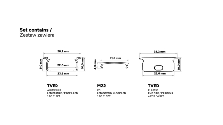 Zestaw TEKKNI TVED czarny, klosz mleczny 3 m