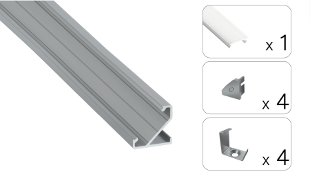 Zestaw TEKKNI BARDE srebrny, klosz mleczny 2,02 m