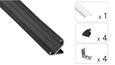 Zestaw TEKKNI BARDE czarny, klosz mleczny 2,02 m