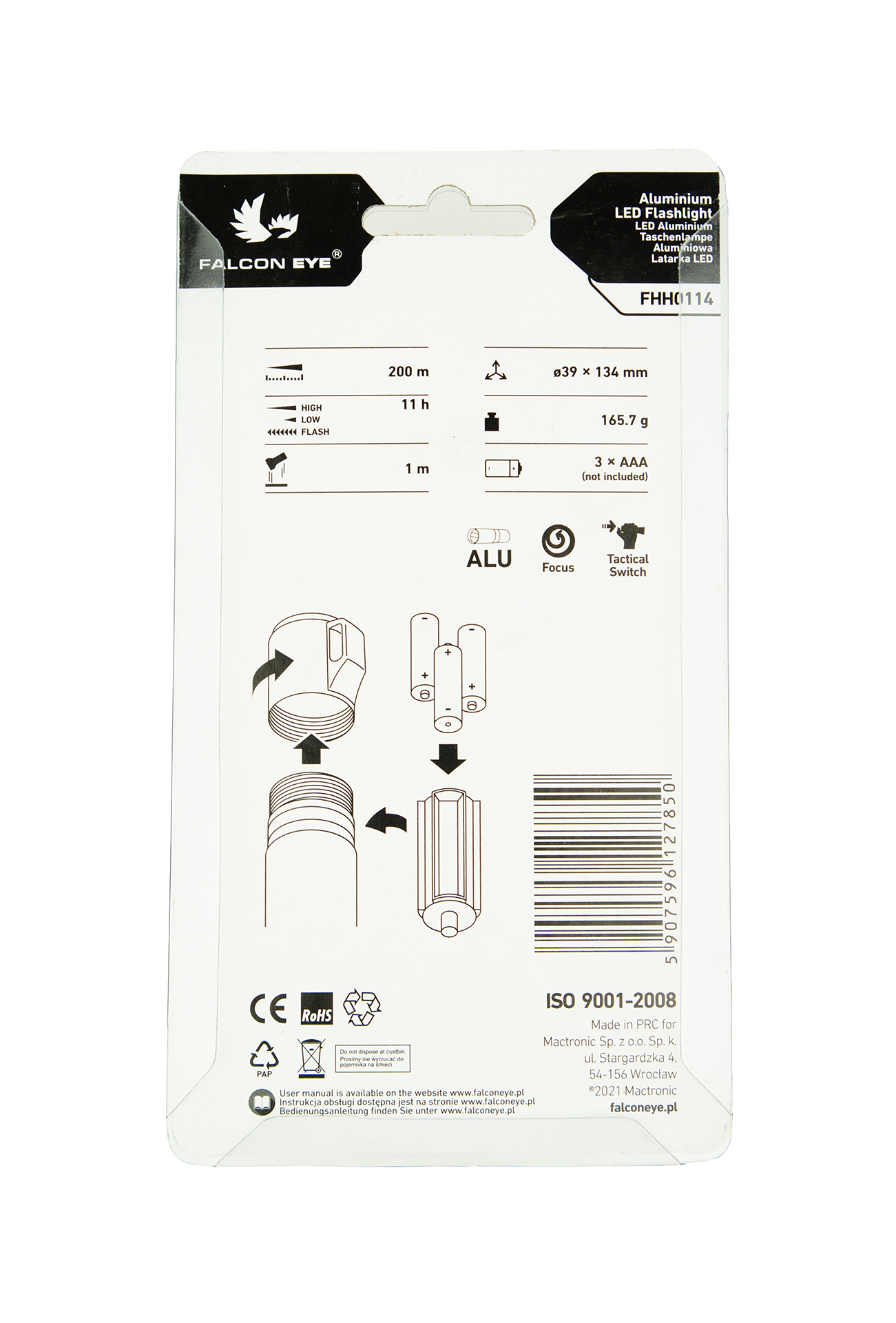 Latarka ręczna, Falcon Eye ALPHA 300 lm, z fokusem