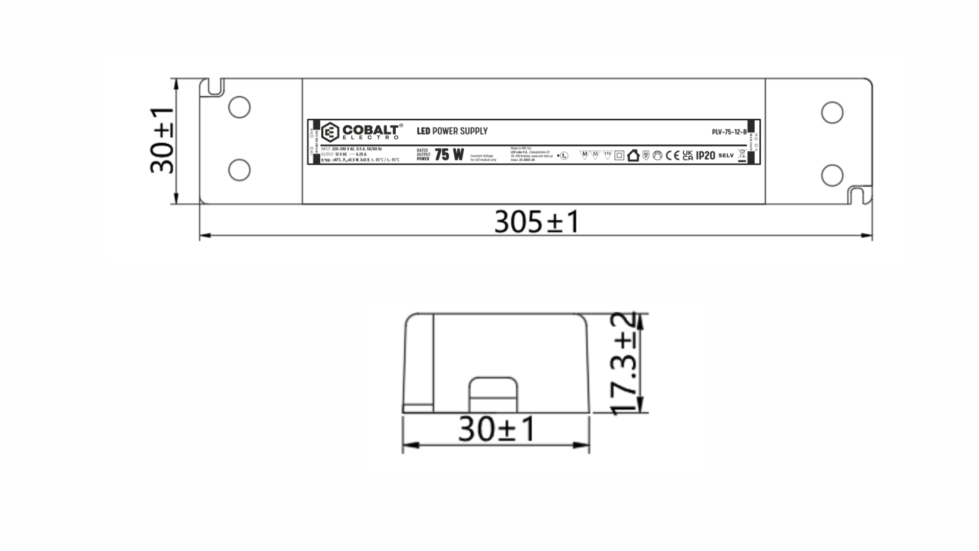 Zasilacz LED CobaltElectro PLV 24V 75W IP20 B