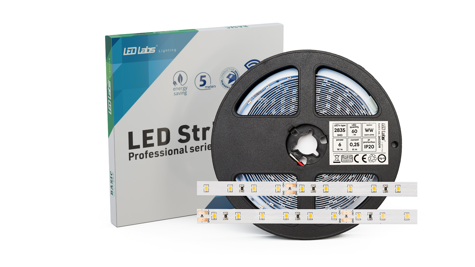 Taśma LED PRO 3YB 2835 SMD Biała Ciepła, IP65HS, 6W, 300 LED