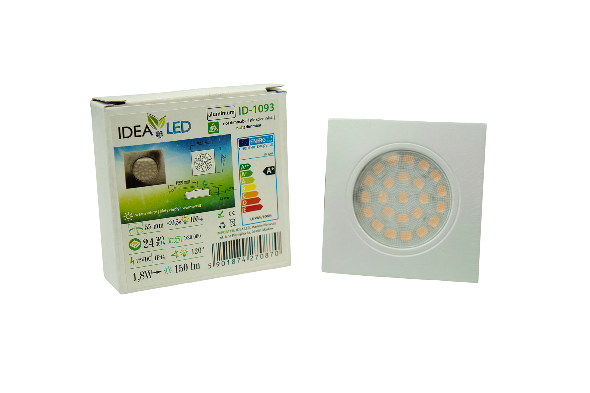 Oprawa meblowa wpuszczana kwadrat 1,8 W Aluminium