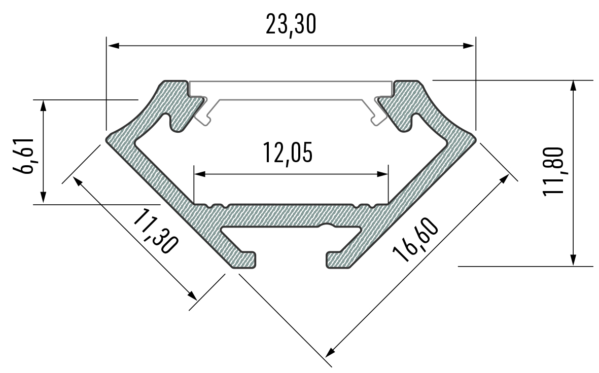 Profil LED LUMINES typ C srebrny anodowany 2,02 m