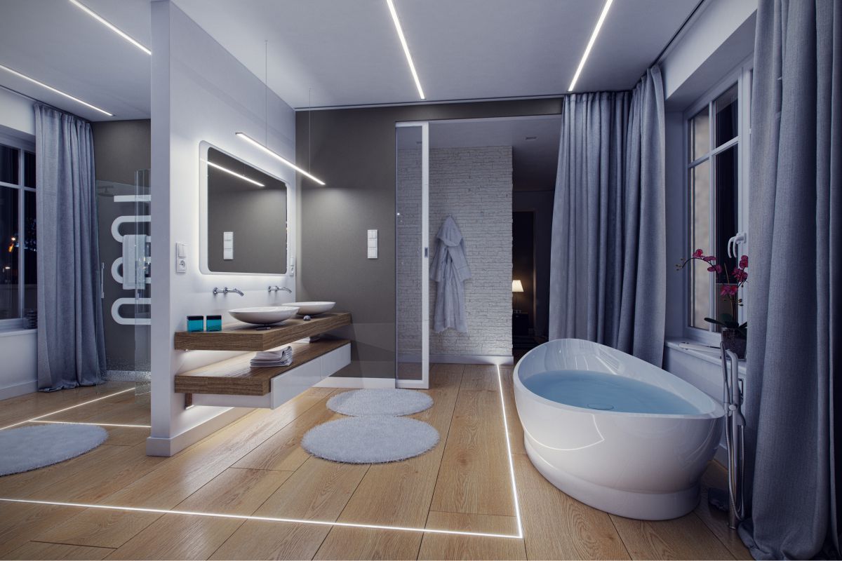 Oświetlenie LED do łazienki – taśma LED w suficie, w podłodze, lampa z profilu LED